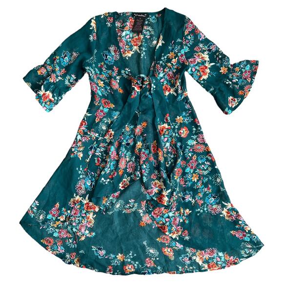 Xtraordinary Green Floral Print Short Sleeve Cardigan, M - Picture 1 of 6